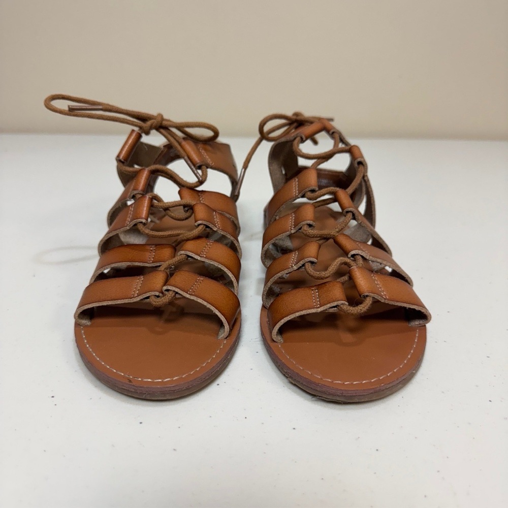 Gladiator Brown Sandals Womens 7 Vegan Leather Laceup OpenToe Boho Summer Summer - Picture 3 of 10